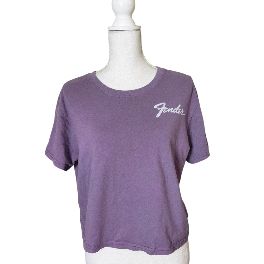 Fender Purple Guitar Graphic T-Shirt Cropped Style Size XL